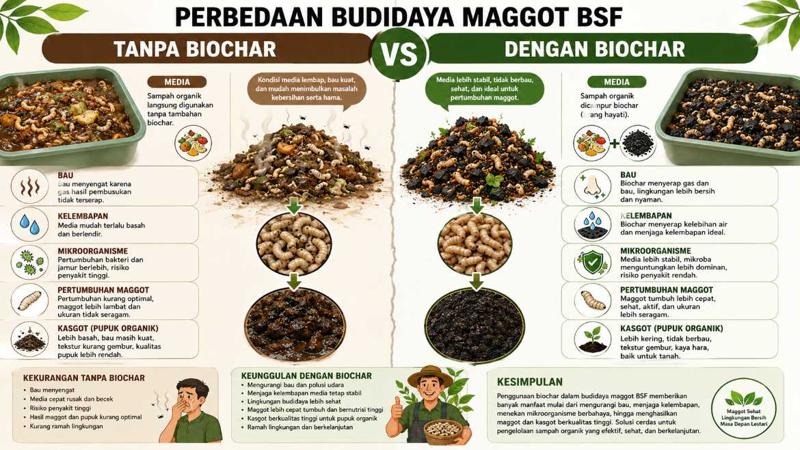 Perbedaan Maggot Dengan Biochar Dan Tidak